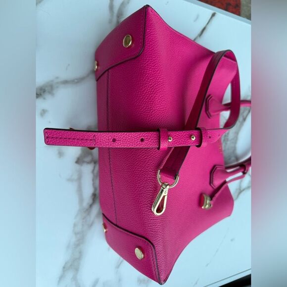 Michael Kors Fuchsia Pink Satchel – Pebbled Leather + Gold Lock & Strap - Picture 15 of 17